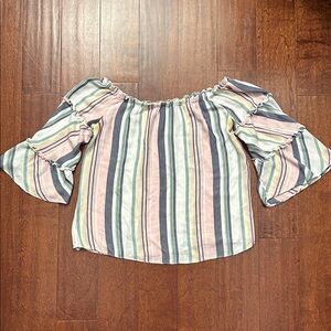 DREW Anthropologie Multicolor Striped Off-Shoulder Blouse, Butter Soft, Size Med